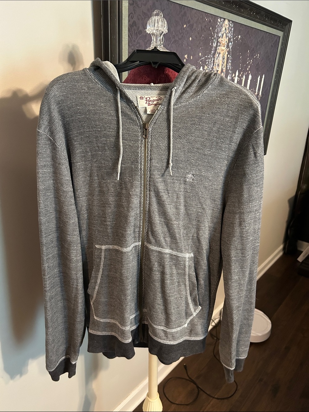 Original Penguin Men's Heather Gray Zip-Up Hooded Sweater